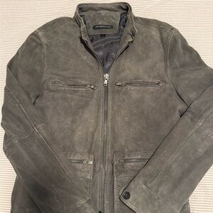 John Varvatos Gray Leather Jacket %100 Goat Skin